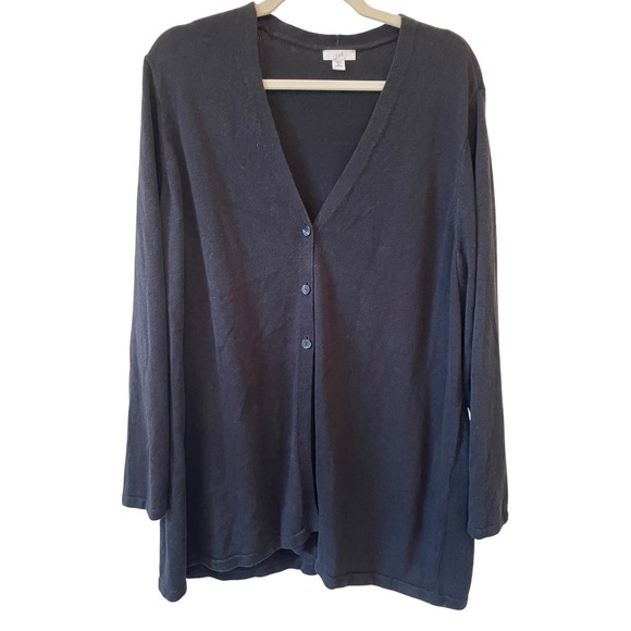 J.Jill Womens 2X Black Linen Rayon Blend Button Front Long Sleeve Cardigan - Picture 1 of 6